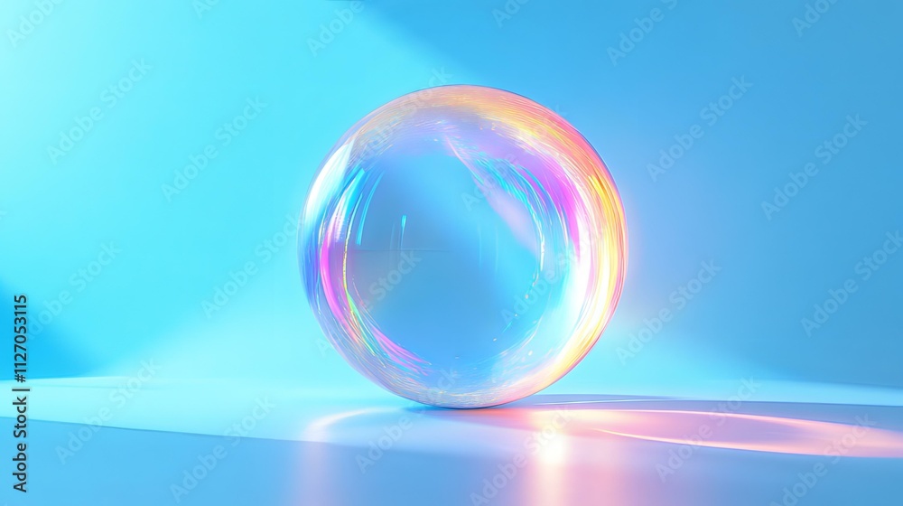 Iridescent Sphere on Blue Background Iridescent Sphere on Blue Background