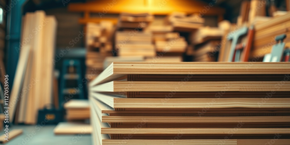 Neatly Stacked Wooden Planks in a Lumber Warehouse Ready for Construction Projects Neatly Stacked Wooden Planks in a Lumber Warehouse Ready for Construction Projects