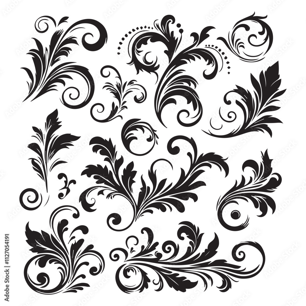 Flower design elements silhouette Flower design elements silhouette