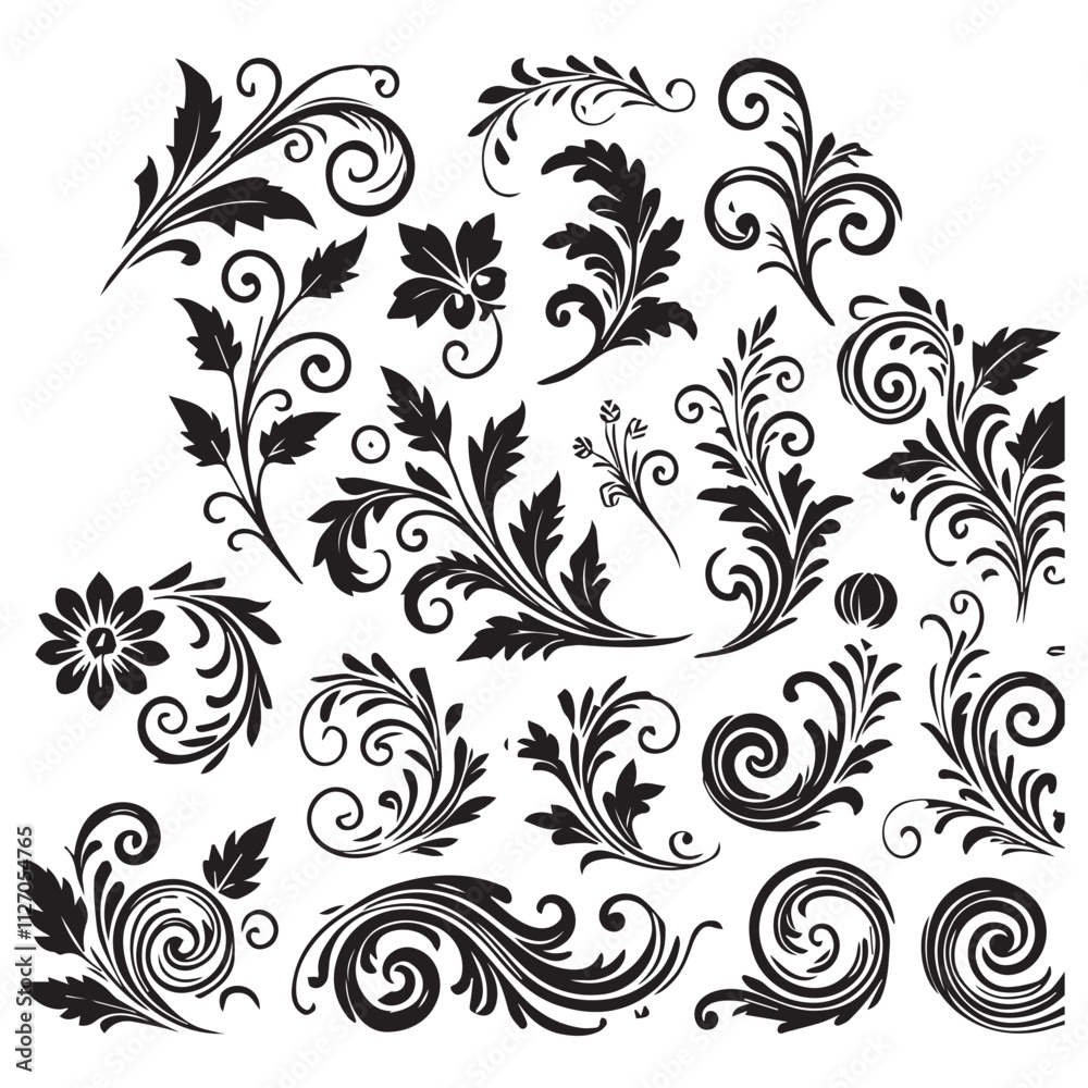 Flower design elements silhouette Flower design elements silhouette