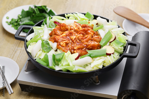 Dakgalbi( spicy stir-fried chicken), Korean food photo