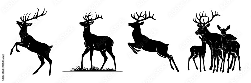 Fototapeta premium Black Deer Silhouette Vector Illustration with Transparent Background – Fully Editable Design