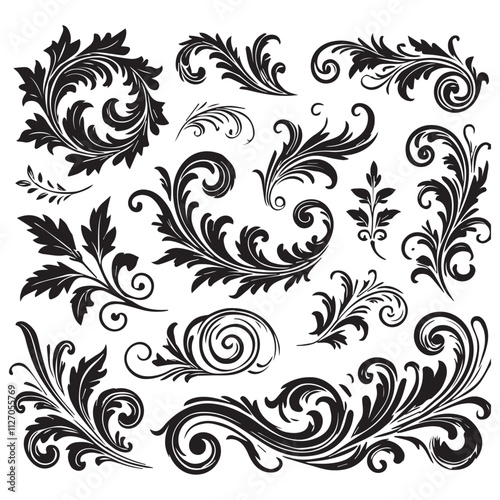 Flower design elements silhouette