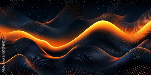Abstract glowing orange wave on dark background.