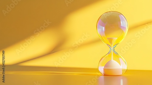 Time Passing: A 3D Render of an Hourglass on a Yellow Background photo