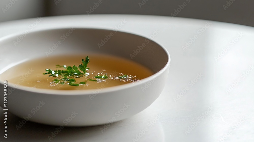 Close-up of yushka showing detailed broth texture and vibrant garnishes. Close-up of yushka showing detailed broth texture and vibrant garnishes.