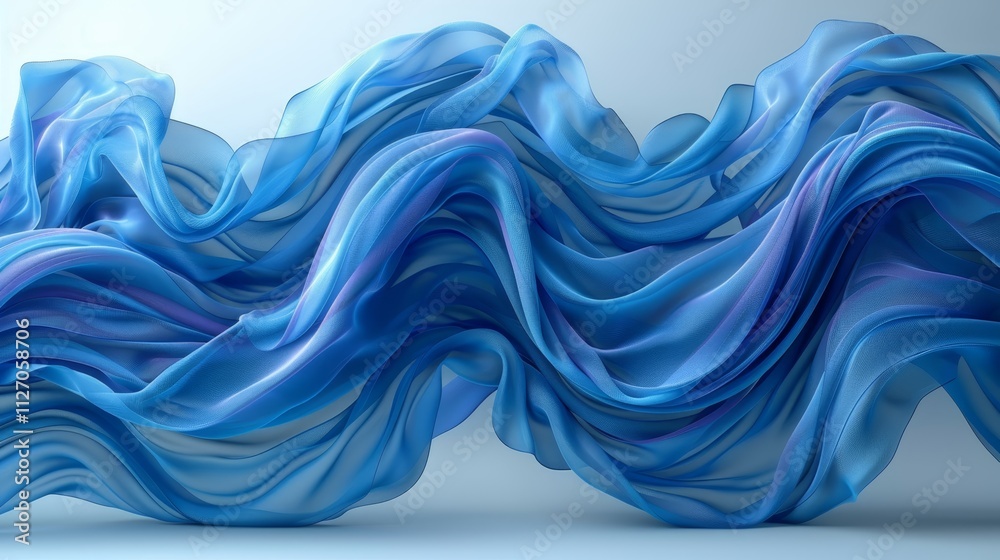 Flowing Blue Fabric, Abstract 3D Render, Wavy Silk Textile Background, Dynamic Shape, Soft Material Flowing Blue Fabric, Abstract 3D Render, Wavy Silk Textile Background, Dynamic Shape, Soft Material