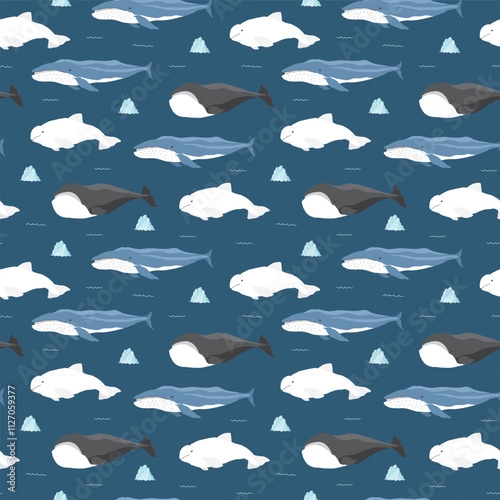 Polar sea animals seamless pattern. Cute Cartoon arctic animals, marine animals and fish, background. Vector Illustration.