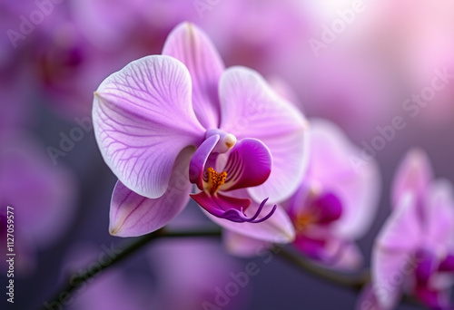 A delicate pink orchid blossom showcasing intricate details and vibrant color.