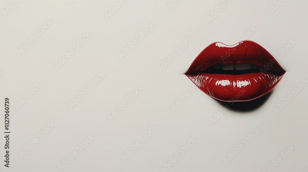 Obraz premium Glossy red lips on a white background.