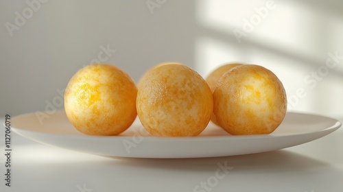 PÃ£o de queijo showing soft texture and golden exterior. photo