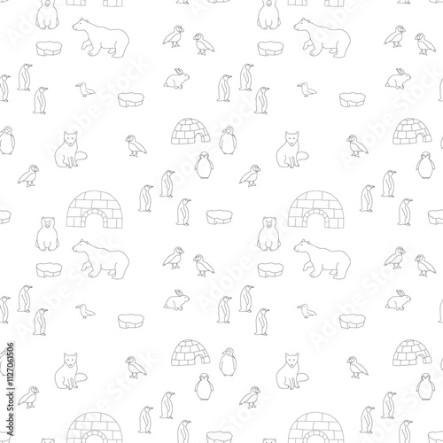 Polar animals seamless pattern. Cute Cartoon arctic animals background. Vector Illustration.