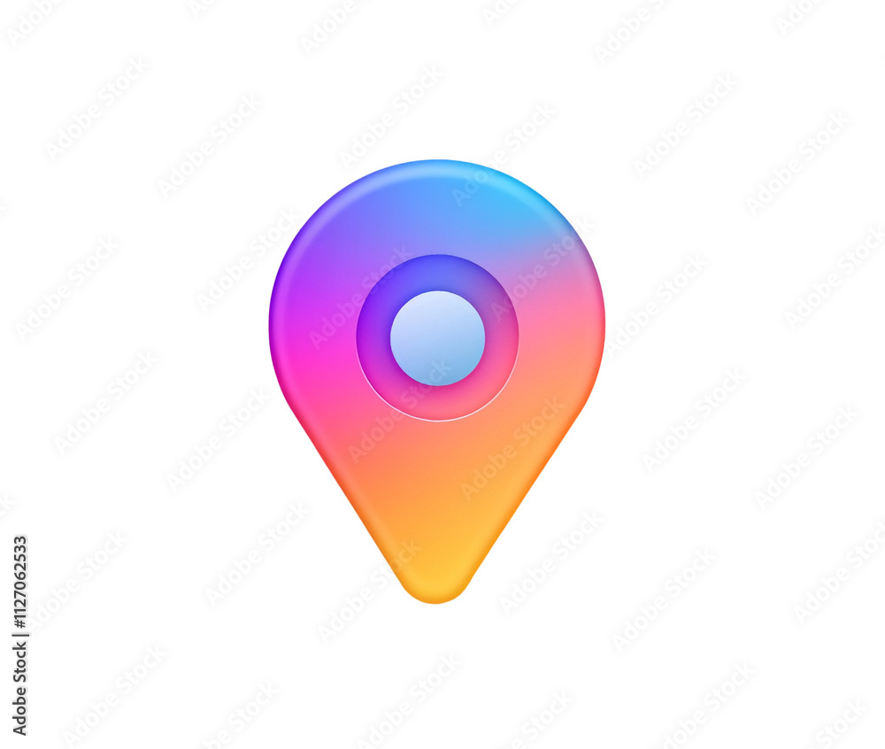 A multicolored map pin icon with a gradient effect, set against a white background A multicolored map pin icon with a gradient effect, set against a white background