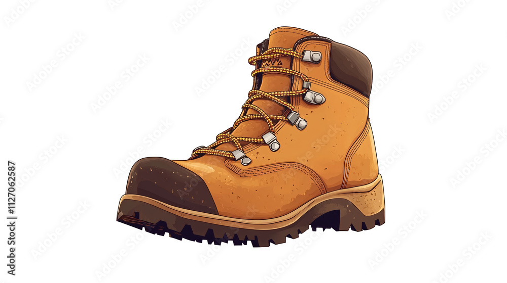 A hiking boot icon with detailed treads and laces, placed on a white background A hiking boot icon with detailed treads and laces, placed on a white background