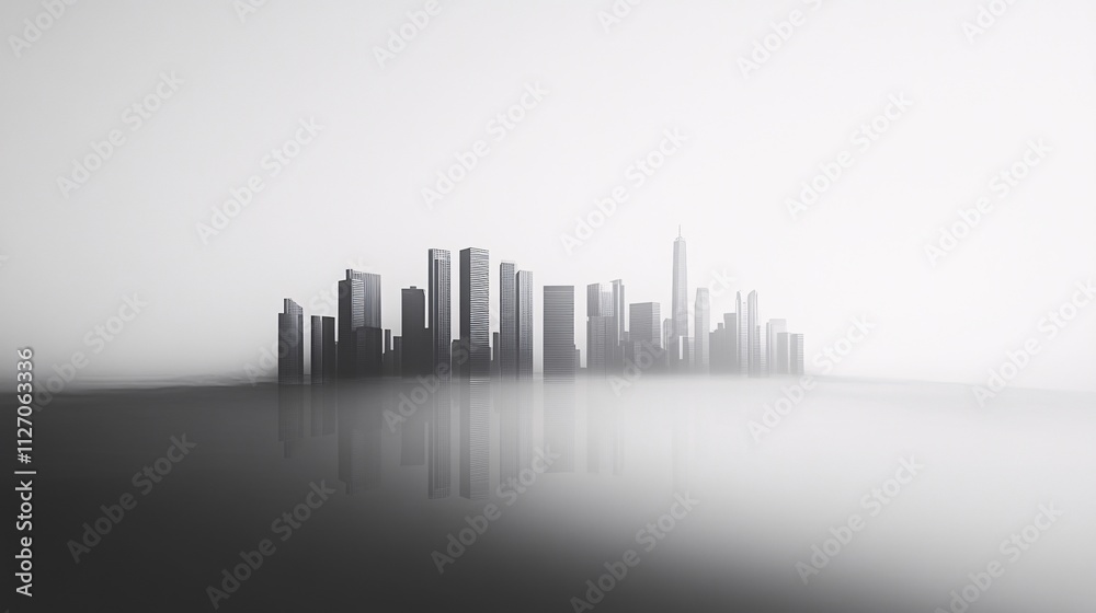 Fototapeta premium Minimalist Cityscape with Fog and Skyscrapers