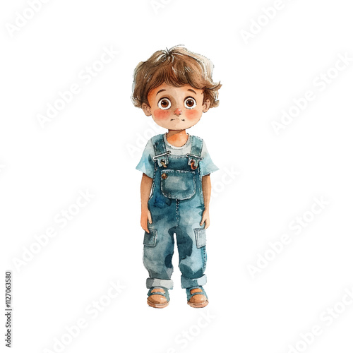 cute kid wearing overalls vector illustration in watercolor style