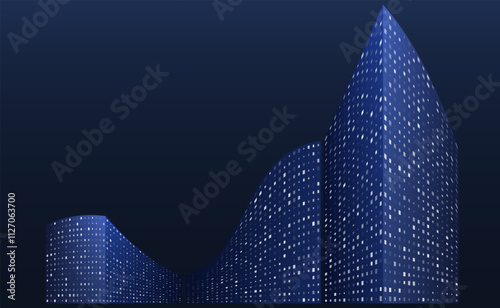 Modern building of the night city. Vector illustration. Sketch for creativity.