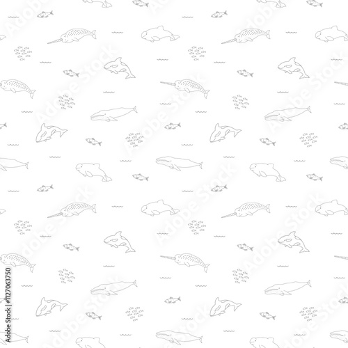 Polar sea animals seamless pattern. Cute Cartoon arctic animals, marine animals and fish, background. Vector Illustration.