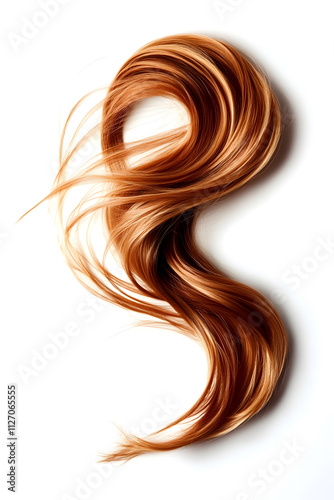 Flowing long curly strand of hair, isolated on white background