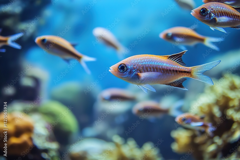 Fototapeta premium school of small fish swimming together in synchronized movement near coral reef