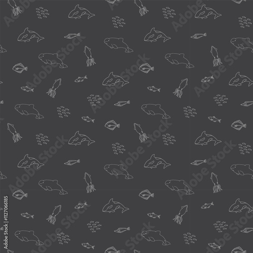 Polar sea animals seamless pattern. Cute Cartoon arctic animals, marine animals and fish, background. Vector Illustration.