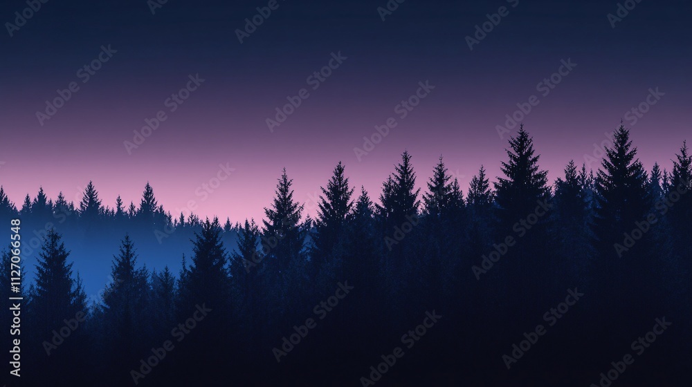 Silhouetted Pine Trees Against a Purple and Blue Sunset Sky Silhouetted Pine Trees Against a Purple and Blue Sunset Sky