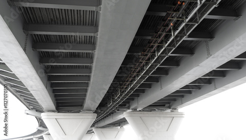 Structure Design Under the Bridge. Perspective landscape under highway bridge. Foundation and lower part of the highway bridge. photo