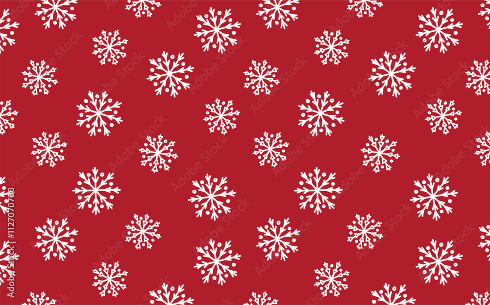 Winter red pattern. Snow falling. White snowflakes on a red background. Design graphic resource. Seamless background for packaging, gift paper printing on fabric