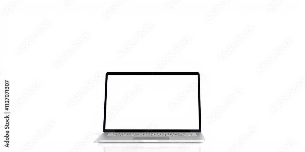 Laptop computer with blank white screen isolated on white background, minimalistic, portable, generic Laptop computer with blank white screen isolated on white background, minimalistic, portable, generic