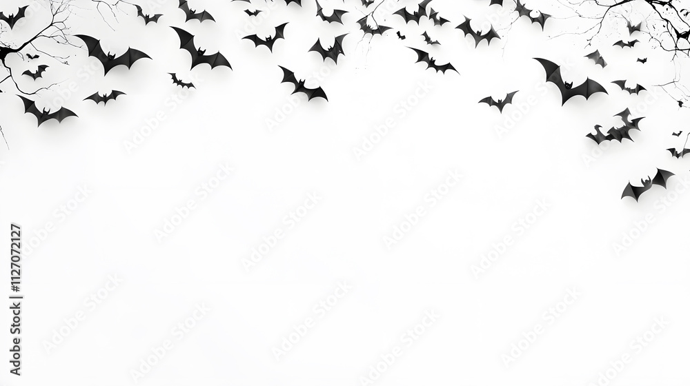 Fototapeta premium Flying black bats flat style illustration isolated on white background