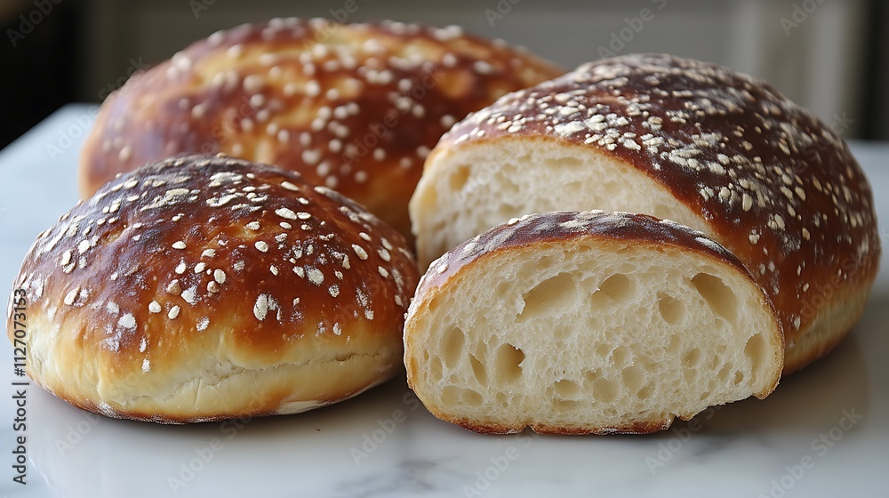 Golden Brown Crusty Bread Loaves and Slices Golden Brown Crusty Bread Loaves and Slices