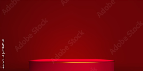 3d abstract red studio room background. Maroon empty wall red podium backdrop. Product minimal mockup. Scene for presentation. Vector illustration for Xmas, New Year, holiday Chinese design