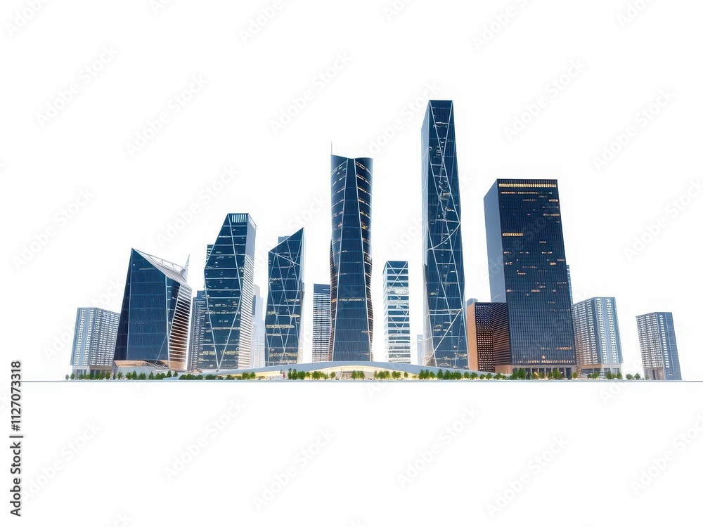 Fototapeta premium Modern high end architecture project evolution showing futuristic skyscrapers evolving over time, skyscrapers, progress