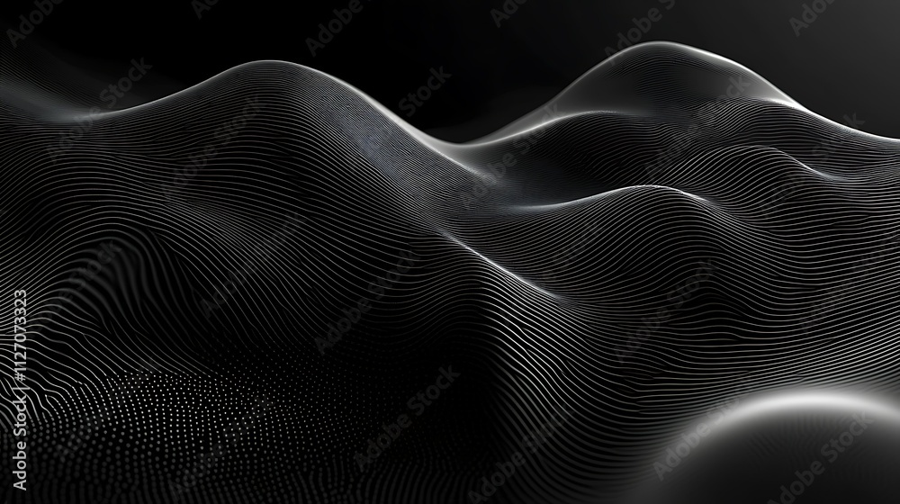 Naklejka premium Abstract dark grayscale undulating lines forming hills and valleys.