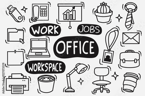 set of office doodle good for background, wallpaper, icons, element design, etc