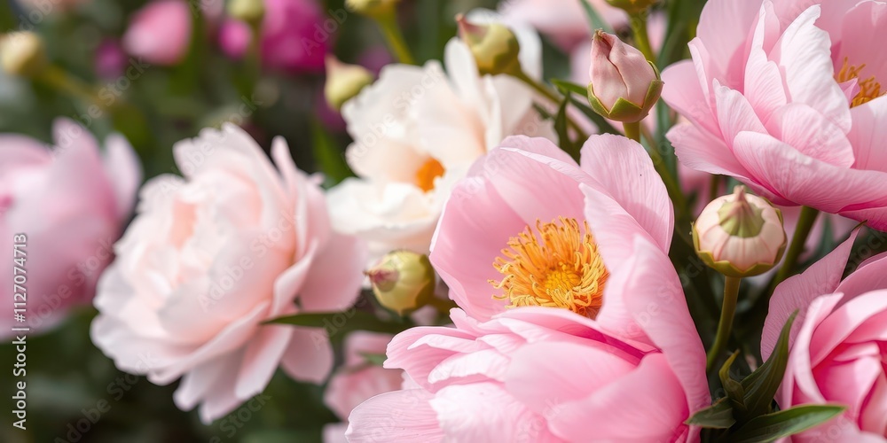 Pink peony flowers arranged in a beautiful background, beauty, close up, garden Pink peony flowers arranged in a beautiful background, beauty, close up, garden