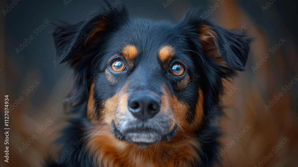 A close-up portrait of a black and tan dog with soulful amber eyes, capturing its thoughtful expression. The dog's detailed fur texture. Ideal for pet, loyalty, or emotional themes. A close-up portrait of a black and tan dog with soulful amber eyes, capturing its thoughtful expression. The dog's detailed fur texture. Ideal for pet, loyalty, or emotional themes.
