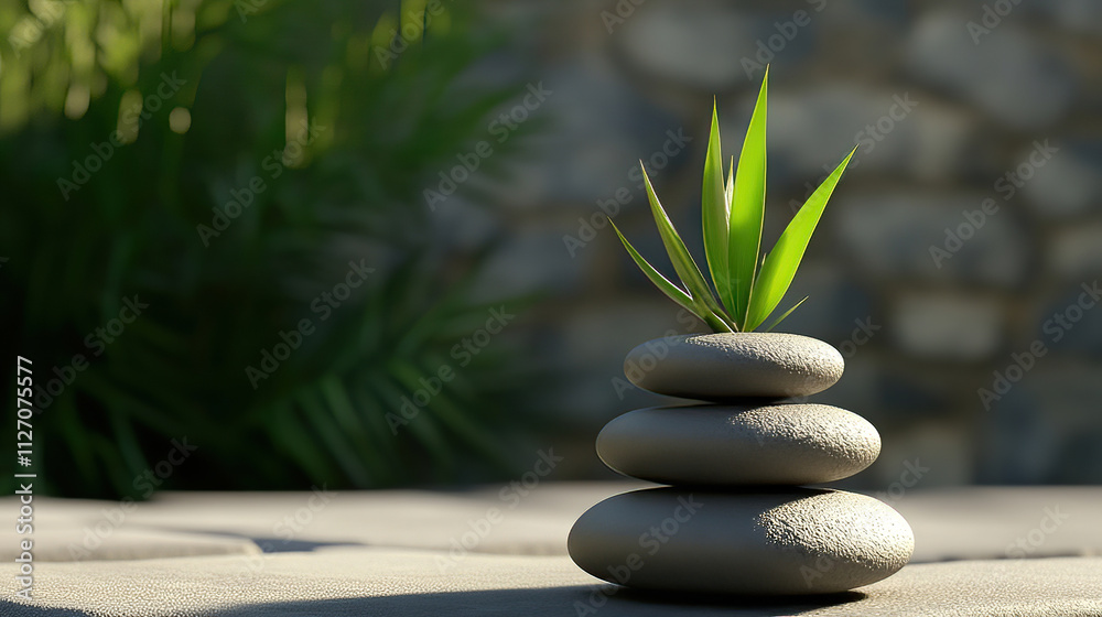 The perfect anti-aging routine with skincare therapies cosmetic treatments collagen rejuvenation and exercise to enhance you. Balanced stones with a green plant atop The perfect anti-aging routine with skincare therapies cosmetic treatments collagen rejuvenation and exercise to enhance you. Balanced stones with a green plant atop