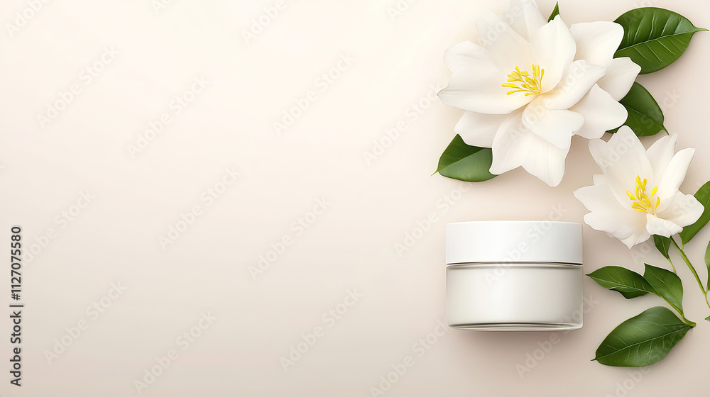 The perfect anti-aging routine with skincare therapies cosmetic treatments collagen rejuvenation and exercise to enhance you. Skincare cream with flowers on a light background The perfect anti-aging routine with skincare therapies cosmetic treatments collagen rejuvenation and exercise to enhance you. Skincare cream with flowers on a light background