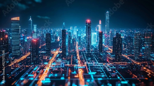 Wallpaper Mural Futuristic Smart City Control Room with Neon Lights and Skyscrapers Torontodigital.ca