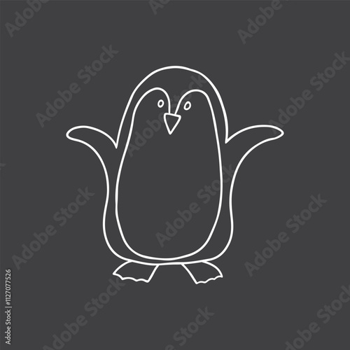 Cute Cartoon Penguin. Arctic, Polar animal. Creature image outline doodle icon. Vector Illustration.