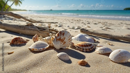 Beautiful Soft blue ocean wave on fine sandy beach