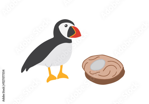 Cute Cartoon Puffin. Arctic, Polar animal. Creature image icon. Vector Illustration.