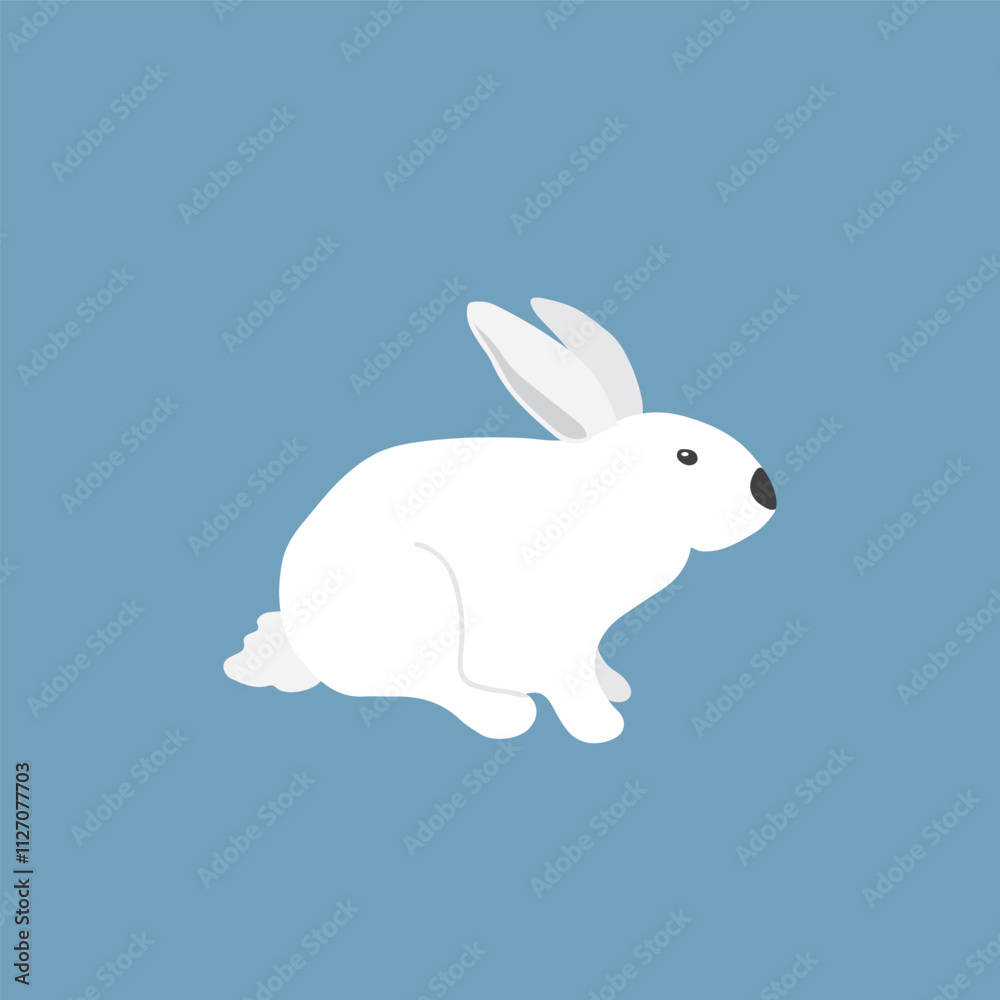Cute Cartoon polar Hare. Arctic, Polar animal. Creature image icon. Vector Illustration.