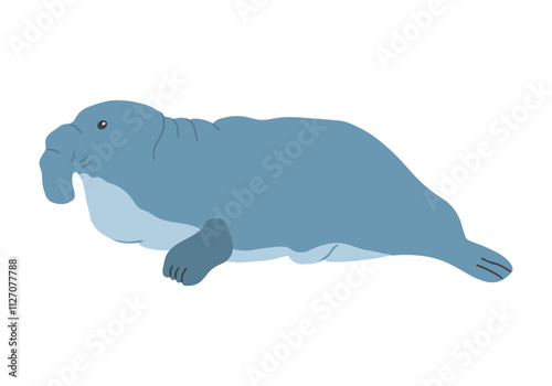 Cute Cartoon Sea Elephant seal. Arctic, Polar sea animal. Creature image icon. Vector Illustration.