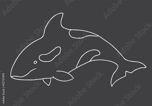 Cute Cartoon Killer Whale. Arctic, Polar sea animal. Orca image outline doodle icon. Vector Illustration.