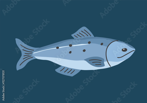 Cute Cartoon Salmon. sea animal. Fish image icon. Vector Illustration.