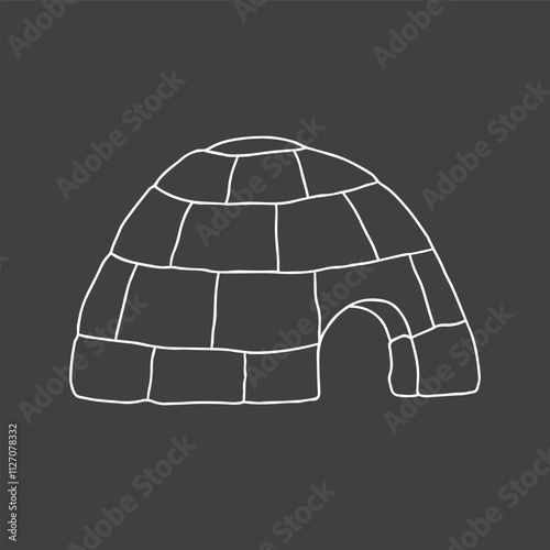 Cute Cartoon Igloo. Arctic, Polar ice house. Building image outline doodle icon. Vector Illustration.
