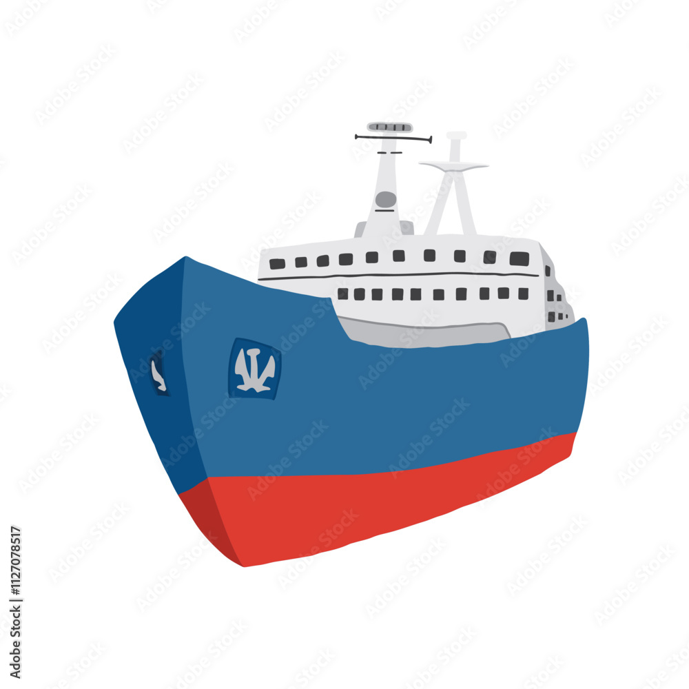Cute Cartoon Ice Breaker. Arctic, Polar station water transport image icon. Vector Illustration. Cute Cartoon Ice Breaker. Arctic, Polar station water transport image icon. Vector Illustration.