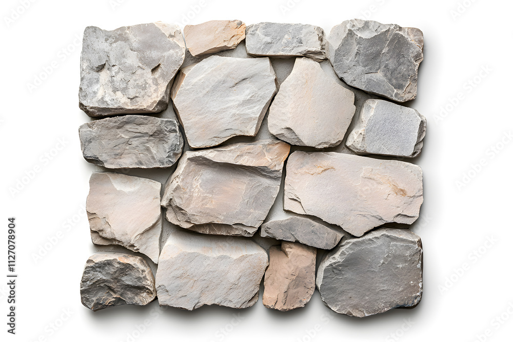 Top view square rock slab isolated in white background Top view square rock slab isolated in white background